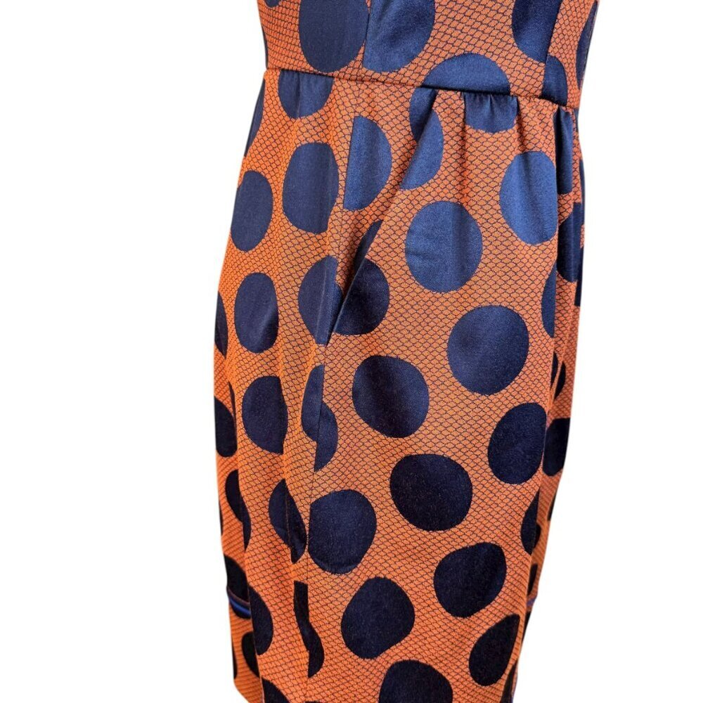 Anthropologie Maeve Polka Dot Dress Size 2 Orange Navy Open Back - Picture 7 of 10